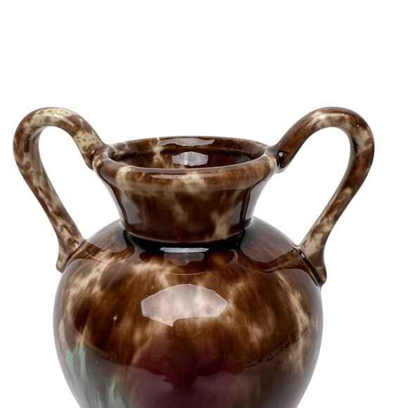 Brown Drip Glaze Ceramic Vase Art Pottery Double Handle Glossy 5 Inch Tall Vtg - Picture 8 of 15
